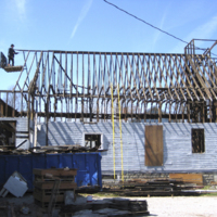 The Vine Street Church's roof being dismantled. 