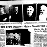 A newspaper article about a Bob Evans restaurant replacing the historic mill. 