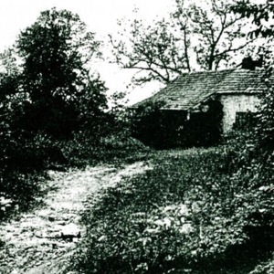 A road leading to a small house. 