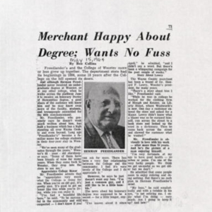 An excerpt of a newspaper with the headline "Merchant happy about degree, wants no fuss" 