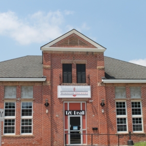 The front of a large brick building which is JFAB Wooster Brewery 