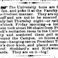 An excerpt from the Wooster Democrat that describes a prank pulled by some students (article is partially illegible) 