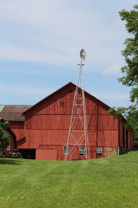 A side view of red barn 