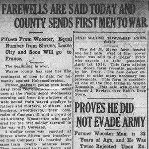 Excerpt from the Wooster Daily Republican with the headline "Farewells are said today and county sends first men to war." 