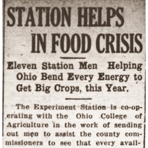 Excerpt from the Wooster Daily Republican with the headline "Station Helps in Food Crisis, Eleven station men helping Ohio bend every energy to get big crops this year" 
