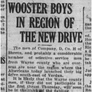 Excerpt from the Wooster Daily Republican with the headline, "Wooster Boys in Region of the New Drive" 