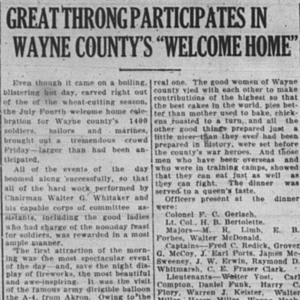 Excerpt from the Wooster Daily Republican with the headline "Great throng participates in Wayne County's 'welcome home'" 