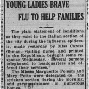 Excerpt from the Wooster Daily Republican with the headline "Young Ladies Brave Flu to Help Families" 