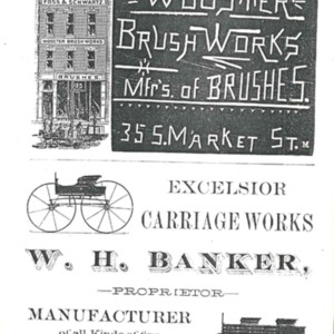 An advertisement for Wooster Brush Works and W. H. Banker Carriage Works 